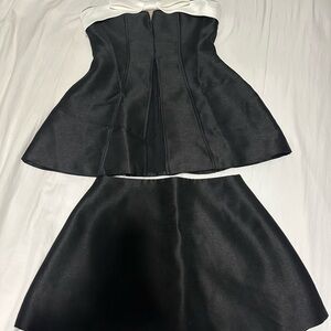 Elegant Black and White Strapless Top and Botton Skirt